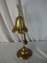 Load image into Gallery viewer, Vintage Etched Brass Dinner Arrival Bell with Brass Etched Stand with Wood Gong