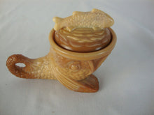 Load image into Gallery viewer, 1982 Pisello Chocolate Slag Glass Dolphin with Fish Lidded Salt Trinket Dish