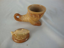 Load image into Gallery viewer, 1982 Pisello Chocolate Slag Glass Dolphin with Fish Lidded Salt Trinket Dish