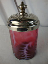 Load image into Gallery viewer, Vintage Fenton Fern Cranberry Glass Pickle Jar with Engraved Floral Metal Lid