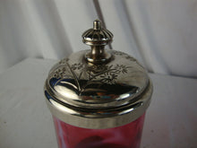 Load image into Gallery viewer, Vintage Fenton Fern Cranberry Glass Pickle Jar with Engraved Floral Metal Lid