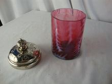 Load image into Gallery viewer, Vintage Fenton Fern Cranberry Glass Pickle Jar with Engraved Floral Metal Lid