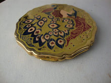 Load image into Gallery viewer, 1960's Stratton England Art Deco Revival Lady with Harp & Peacock Enamel Compact