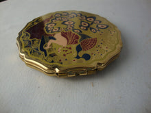 Load image into Gallery viewer, 1960's Stratton England Art Deco Revival Lady with Harp & Peacock Enamel Compact
