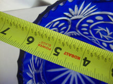 Load image into Gallery viewer, Vintage Czech Bohemian Cobalt Blue Cut to Clear Crystal Lidded Biscuit Jar