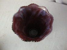 Load image into Gallery viewer, Vintage Purple Slag Glass Grid and Flower Pattern Scallop Edge Flower Vase