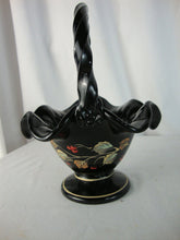 Load image into Gallery viewer, Vintage Fenton Black Glass Holly & Berries Signed Art Glass Basket