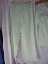 Load image into Gallery viewer, Stones Wear USA Womens Embroidered Flowers Size 34 Bust Mint Green Button Shirt Pant Pajama Set
