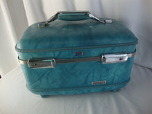 Load image into Gallery viewer, Vintage American Tourister Blue Marble Makeup Train Travel Case