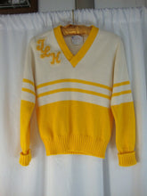 Load image into Gallery viewer, 1950s TL Hanna Yellow Cream Girls Small Cheerleader V Neck Sweater