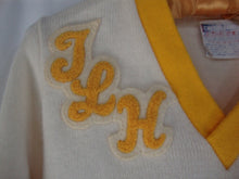 Load image into Gallery viewer, 1950s TL Hanna Yellow Cream Girls Small Cheerleader V Neck Sweater
