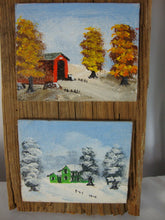 Load image into Gallery viewer, Vintage Ann Varner Four Seasons Mini Art on Weathered Wood Plaque