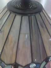 Load image into Gallery viewer, Tiffany Style Stained Glass Lamp, Blue & Gray Rings