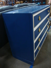 Load image into Gallery viewer, Lillian August Karl Bold Blue Cream with Gold Hardware 4 Drawer Chest Dresser