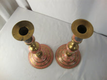 Load image into Gallery viewer, Vintage Pink Floral Cloisonne Brass Candlestick Set of 2