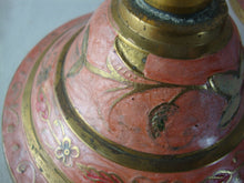 Load image into Gallery viewer, Vintage Pink Floral Cloisonne Brass Candlestick Set of 2