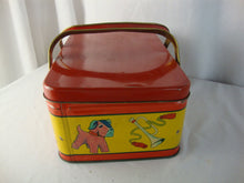 Load image into Gallery viewer, 1950s Tin Circus Animal Instruments Kids Lunch Picnic Box with Swing Handles