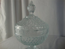 Load image into Gallery viewer, Vintage Pasabahce Turkey Clear Glass Diamond Point Footed Candy Dish with Dome Lid