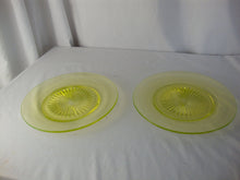 Load image into Gallery viewer, Vintage Fostoria Canary Yellow Vaseline Glass Sunburst Salad Plate Set of 2