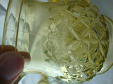 Load image into Gallery viewer, Antique Vaseline Glass Diamond Pattern Double Handled Jar with Dome Lid