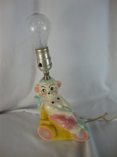 Load image into Gallery viewer, Vintage Pastel Circus Bear on Bicycle Childrens Electric Lamp