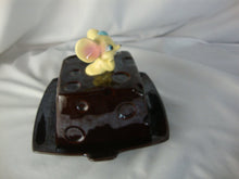 Load image into Gallery viewer, Vintage Ceramic Cheese Mouse on Brown Ceramic Swiss Cheese Plate with Dome Lid