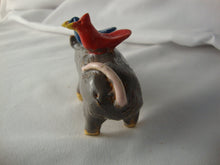 Load image into Gallery viewer, Lynn Bailey Folk Art Potter Gray Opossum with Red and Blue Bird Small Animal Stack Figurine