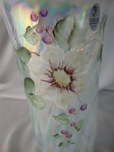 Load image into Gallery viewer, Vintage Fenton Glass White Opal Spiral Handpainted Clematis Vine Numbered Signed Art Glass Vase