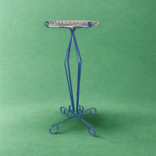 Load image into Gallery viewer, Blue Metal & Pressed Glass Bird Bath