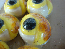 Load image into Gallery viewer, Vintage Ceramic Macrame Animal Eyes Yellow Black Eye Medium Set of 6 NIB