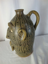Load image into Gallery viewer, Billy Joe Craven GA Folk Art Pottery Green Streaked Mustache Man Ugly Face Jug