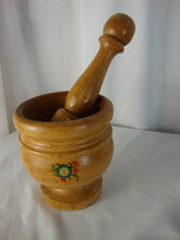 Load image into Gallery viewer, Vintage Turned Wood Floral Motif Mortar and Pestle Kitchen Set