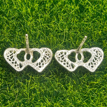Load image into Gallery viewer, Earrings, Sterling Silver, Double Diamond Cut Hearts