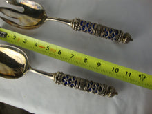 Load image into Gallery viewer, Vintage Godinger Cobalt Blue Glass with Metal Filigree Overlay Serving Spoon and Fork Set