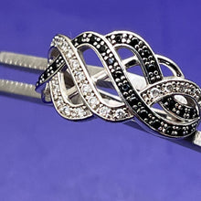 Load image into Gallery viewer, Ring, Sterling Silver, Onyx and CZ Ribbons, Size