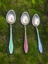 Load image into Gallery viewer, Spoon Set, Set of Six, Sterling Silver with Guilloche Enamel, Demitasse, Hestenes Norway