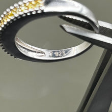 Load image into Gallery viewer, Ring, Sterling Silver, Yellow Diamonds in Gold Vermeil Prongs, Size 8 1/2