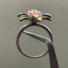 Load image into Gallery viewer, Ring, Sterling Silver, Flower with Yellow and Rose Gold Accent, White Topaz, Petals Move, Size 10 1/4
