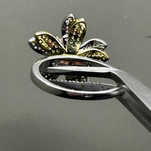 Load image into Gallery viewer, Ring, Sterling Silver, Flower with Yellow and Rose Gold Accent, White Topaz, Petals Move, Size 10 1/4