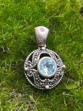 Load image into Gallery viewer, Pendant, Sterling Silver, Blue Topaz/Marcasite