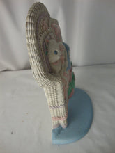 Load image into Gallery viewer, Vintage Midwest Cast Iron White Cat in Wicker Chair with Flower Doorstop