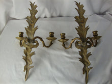 Load image into Gallery viewer, Vintage Brass Rococo Revival Style Floral Two Arm Candleholder Sconces Set of 2
