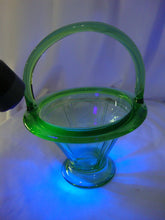 Load image into Gallery viewer, Vintage Heisey Glass Moongleam Vaseline Green Double Panel Footed Basket #417