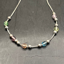 Load image into Gallery viewer, Anklet, Sterling Silver, Box Chain, Pastel Glass Rainbow Beads, 9-10 in