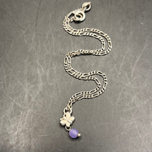 Load image into Gallery viewer, Anklet, Sterling Silver, Figaro, Butterfly with Purple Bead, 9 1/2 in