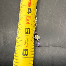 Load image into Gallery viewer, Anklet, Sterling Silver, Figaro, Butterfly with Purple Bead, 9 1/2 in