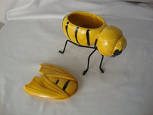 Load image into Gallery viewer, Vintage Ceramic Bumblebee Honey Pot on Black Metal Stand