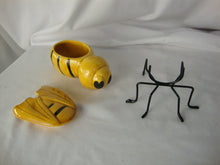 Load image into Gallery viewer, Vintage Ceramic Bumblebee Honey Pot on Black Metal Stand