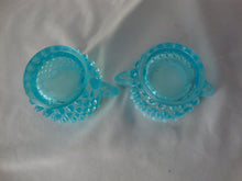 Load image into Gallery viewer, Vintage Unmarked Fenton Aqua Blue Opal Hobnail Small Creamer and Sugar Set