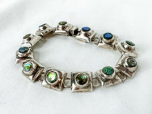 Load image into Gallery viewer, Vintage Sterling Silver & Mother of Pearl Square Link Bracelet